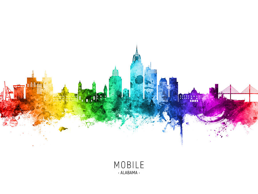 Mobile Skyline Digital Art - Mobile Alabama Skyline #12 by Michael Tompsett