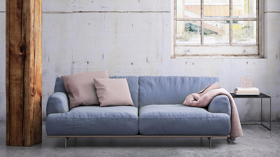 Pastel colored sofa with blank wall template #12 Photograph by ExperienceInteriors