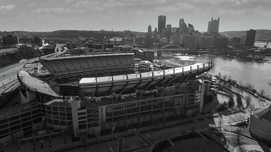 Pittsburgh Steelers Heinz Field in Pittsburgh Pennsylvania in black and white #12 Photograph by Eldon McGraw