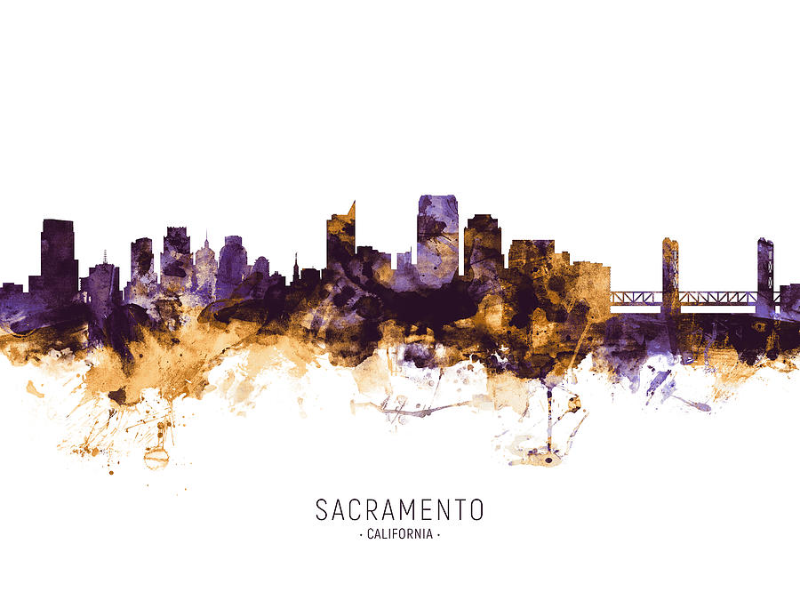 Sacramento Digital Art - Sacramento California Skyline #12 by Michael Tompsett