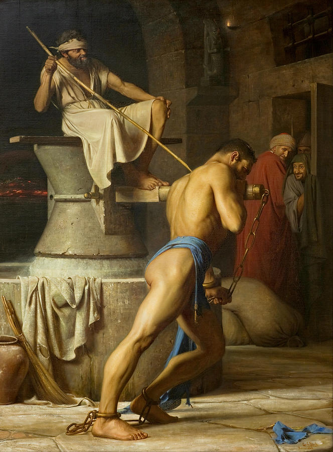Samson and the Philistines #12 Painting by Carl Bloch