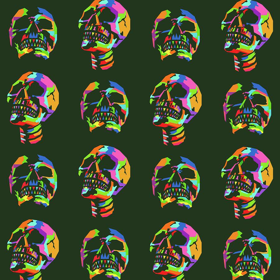 Skull Pattern Wpap Style Green Background Digital Art by Ahmad ...