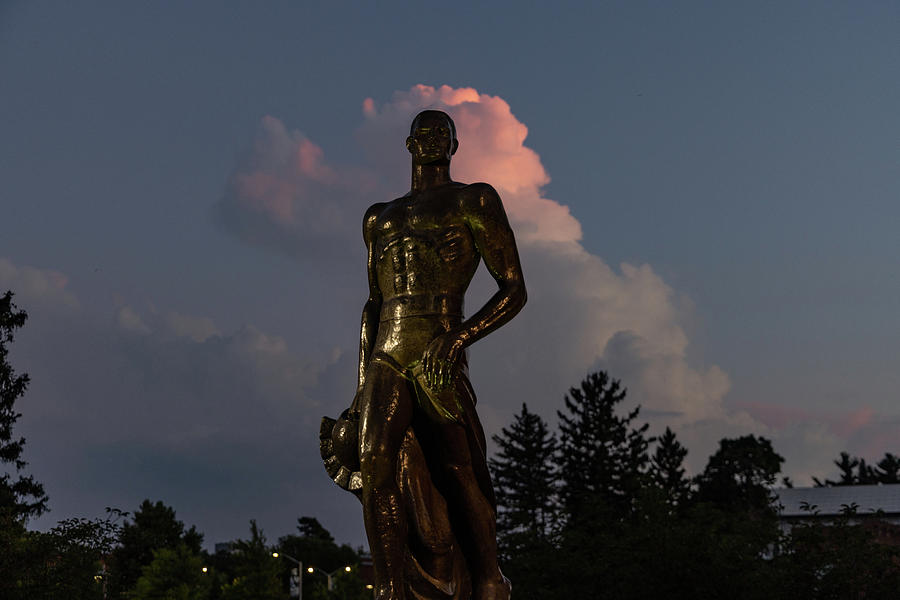 Spartan statue at night on the campus of Michigan State University in East Lansing Michigan #12 Photograph by Eldon McGraw