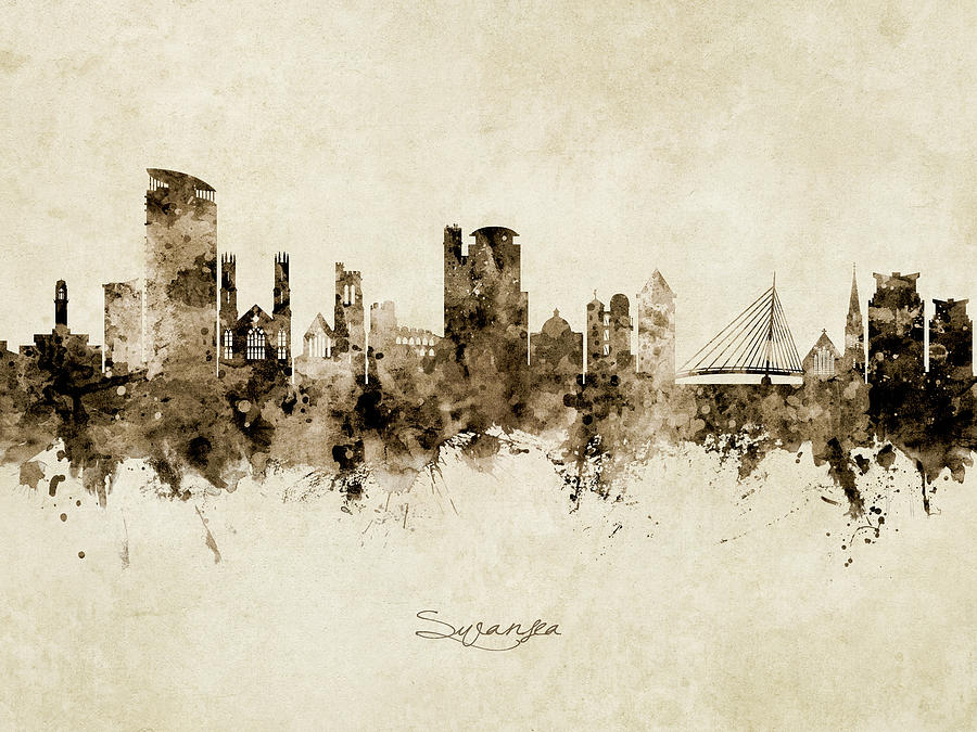 Skyline Digital Art - Swansea Wales Skyline #12 by Michael Tompsett