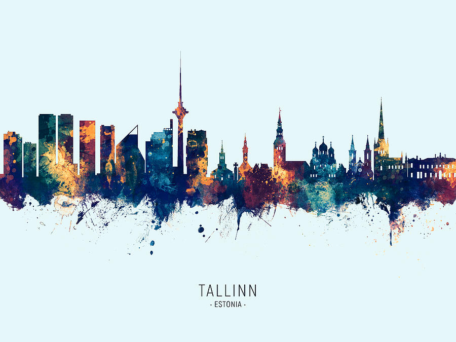 Skyline Digital Art - Tallinn Estonia Skyline #12 by Michael Tompsett