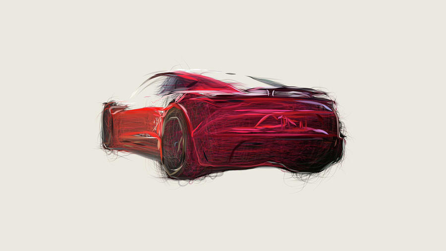 Tesla Roadster Car Drawing #12 Digital Art by CarsToon Concept