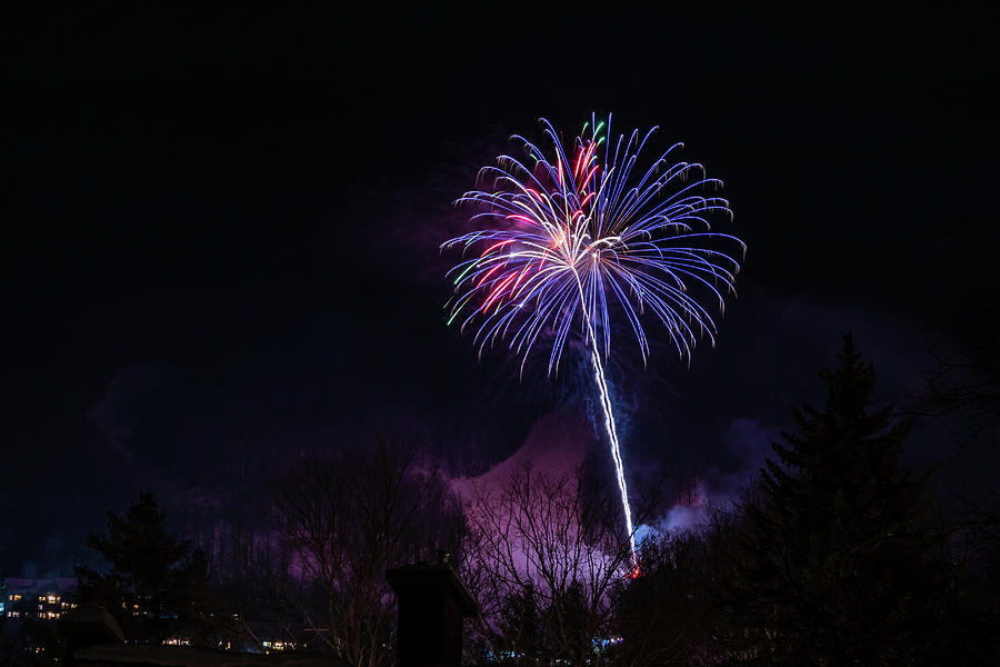 Winter Ski Resort Fireworks #12 Photograph by Chad Dikun