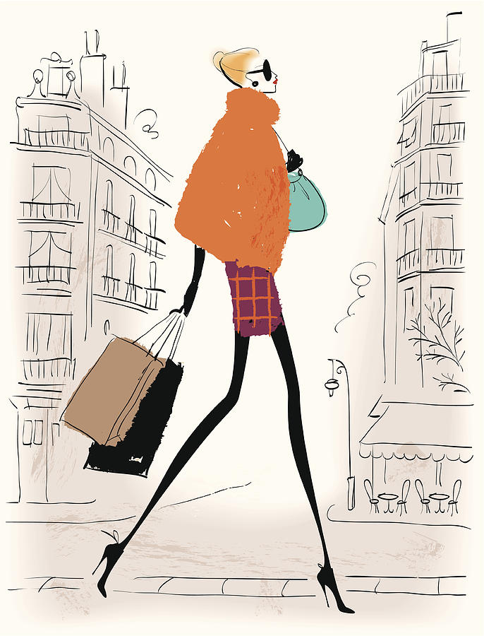Woman carrying shopping bags #12 Drawing by McMillan Digital Art
