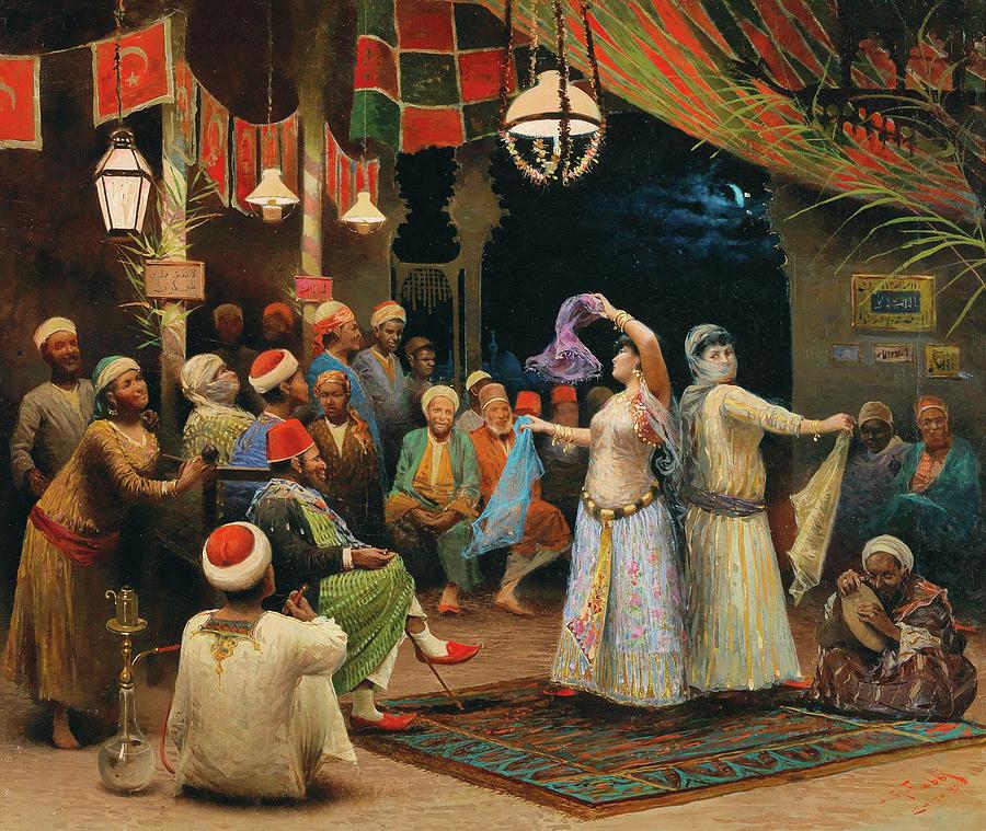 123001 Orientalist Painting Women, Bajaderes In Cairo Painting By 