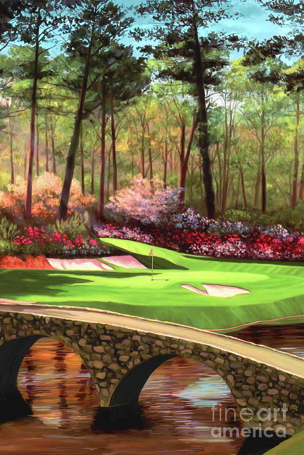 12th hole golden bell augusta national golf club bridges V Painting by Tim Gilliland