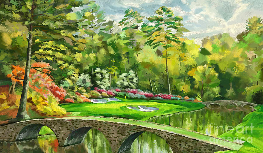 12th Hole Golden Bell Augusta National Impressionistic Painting by Tim Gilliland