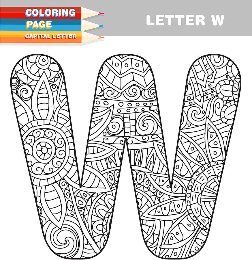 Adult Coloring book capital letters hand drawn template #13 Drawing by JDawnInk