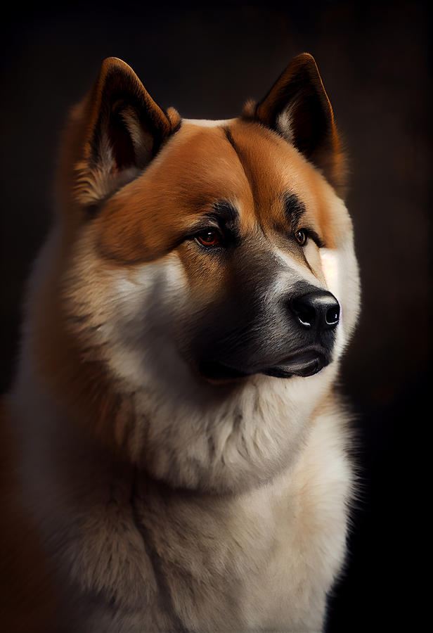 Akita Dog Portrait Mixed Media