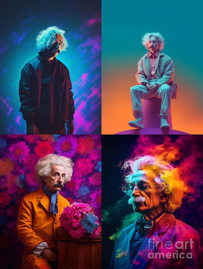 Albert  Einstein  Surreal  Cinematic  Minimalistic  by Asar Studios #13 Painting by Celestial Images
