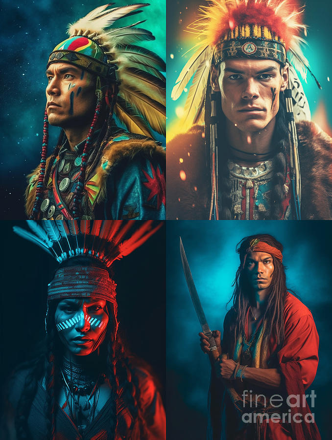 American  Indian  Warrior  Surreal  Cinematic  Minim  By Asar Studios Painting