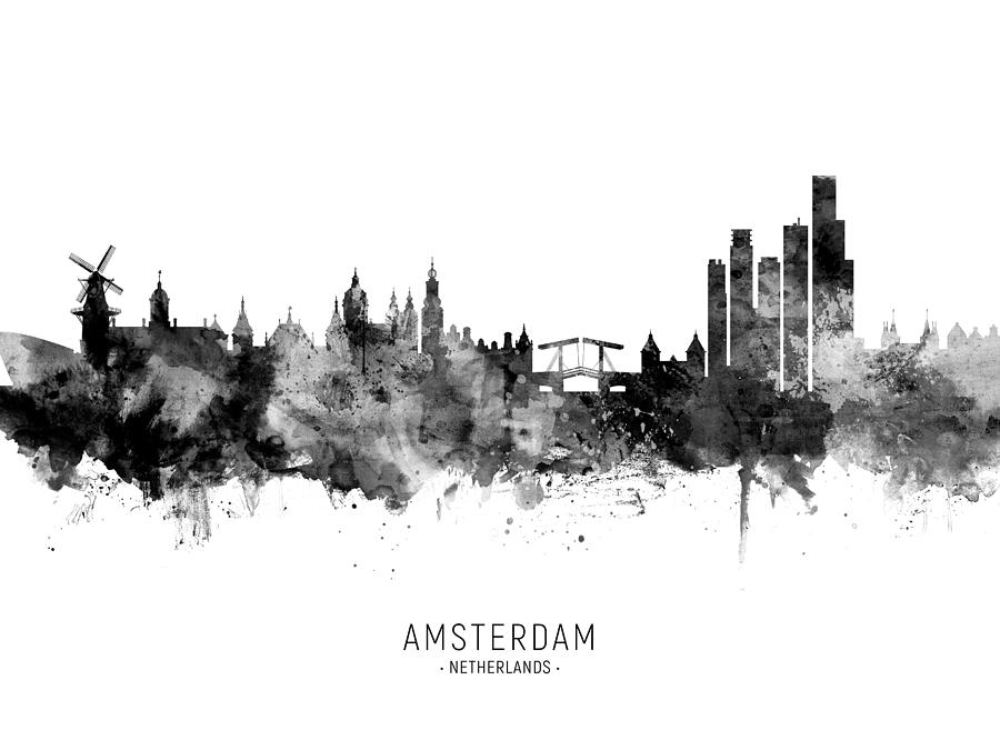 Skyline Digital Art - Amsterdam The Netherlands Skyline #13 by Michael Tompsett