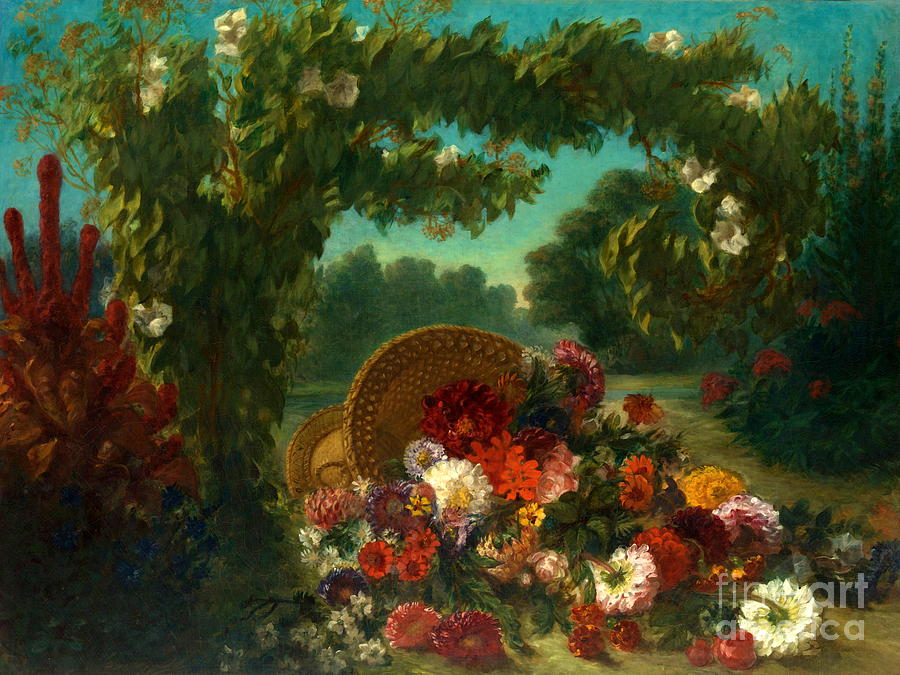 Basket of flowers #13 Painting by Eugene Delacroix