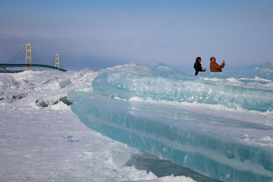 Blue ice in the Straits of Mackinac located in Mackinaw City, Michigan