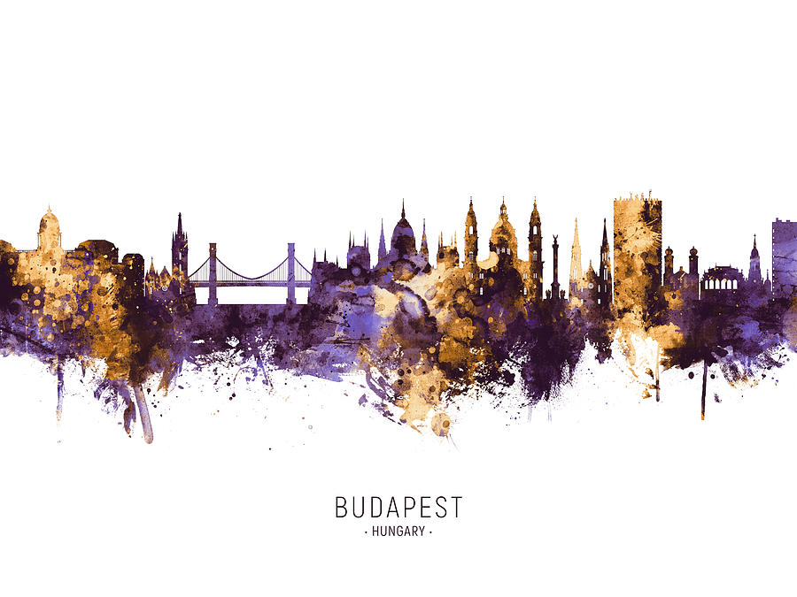 Skyline Digital Art - Budapest Hungary Skyline #13 by Michael Tompsett