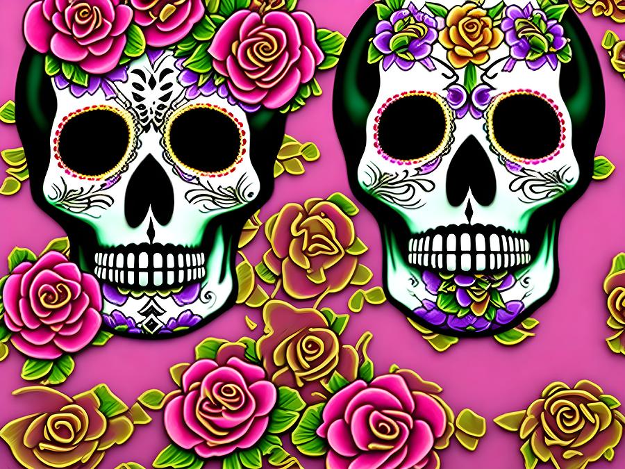 Calavera Sugar Skull, Generative Ai Illustration Digital Art By 