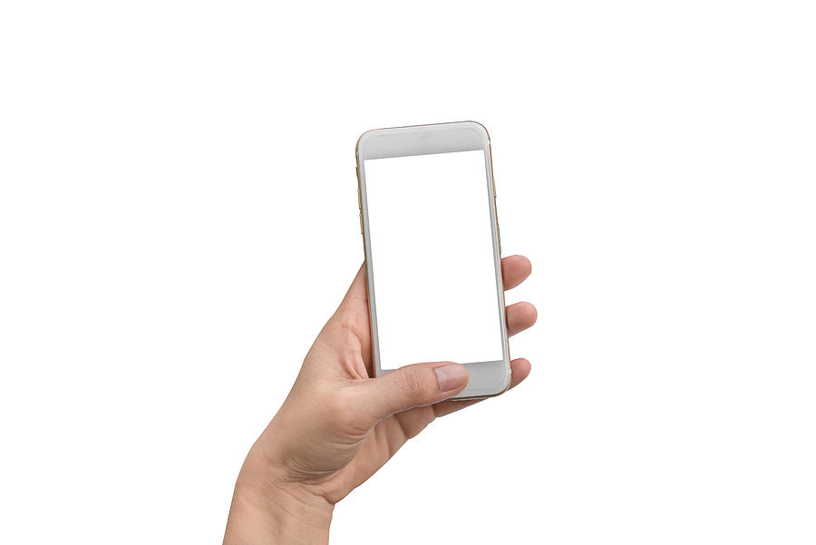 Close Up Hand Hold Phone Isolated On White, Mock-up Smartphone White Color Blank Screen #13 Photograph by Issarawat Tattong