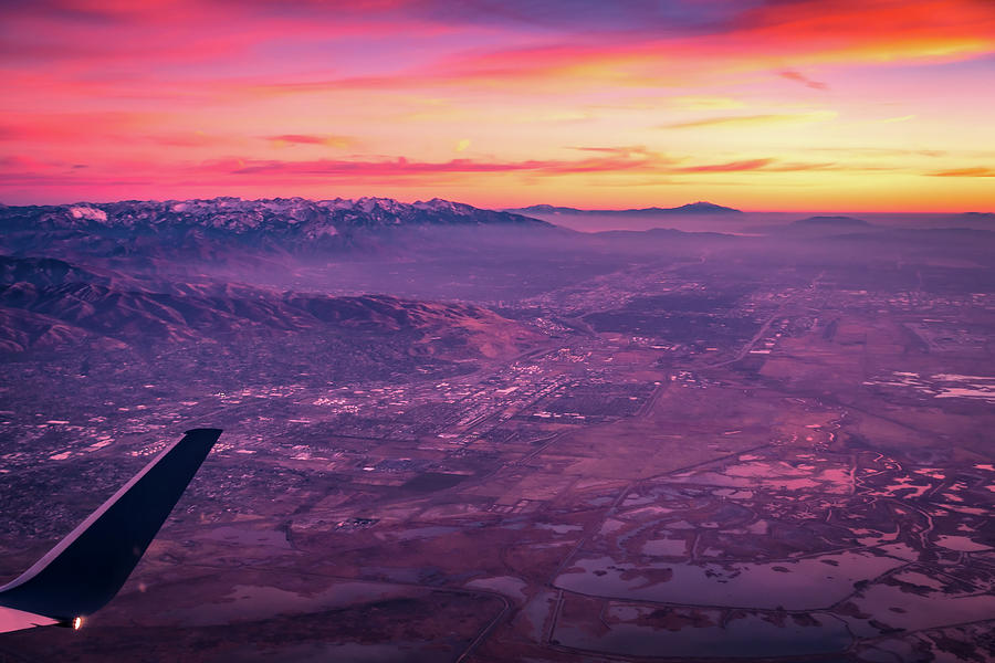 Flying Over Rockies In Airplane From Salt Lake City At Sunset #13 Photograph by Alex Grichenko
