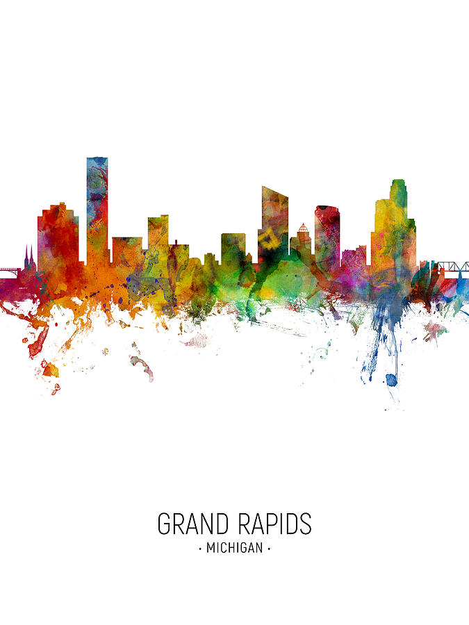 Grand Rapids Michigan Skyline #13 Digital Art by Michael Tompsett