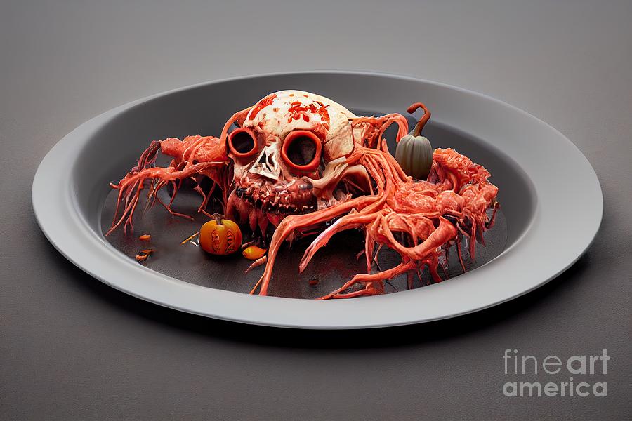 Horror food dish of Halloween dinner #13 Digital Art by Benny Marty