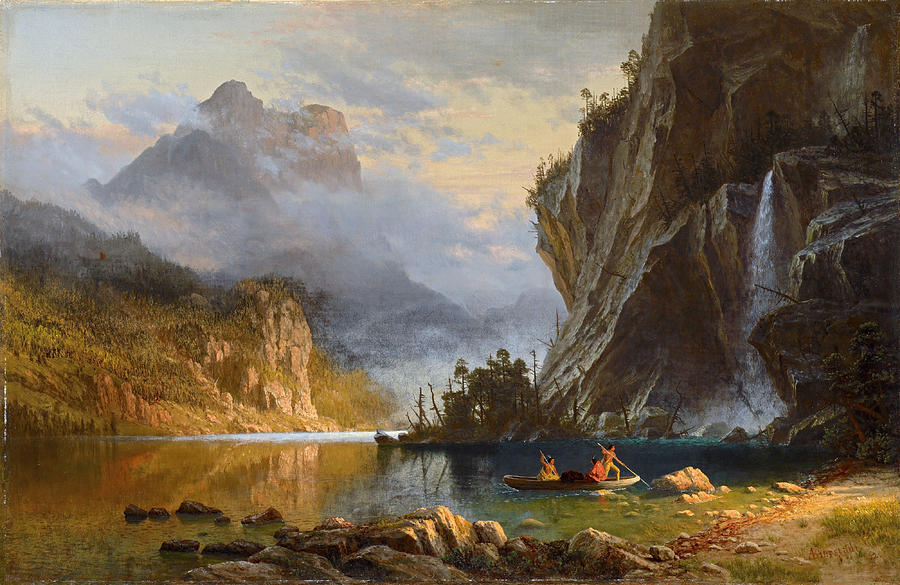 Indians Spear Fishing #6 Painting by Albert Bierstadt