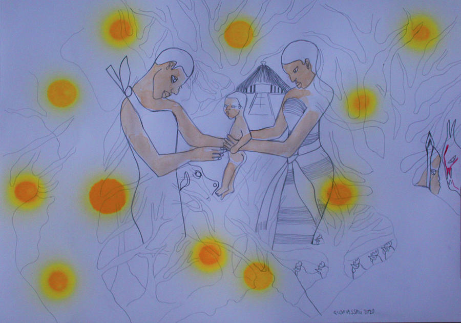 Kintu and Nambi Walumbes Tyranny #13 Painting by Gloria Ssali