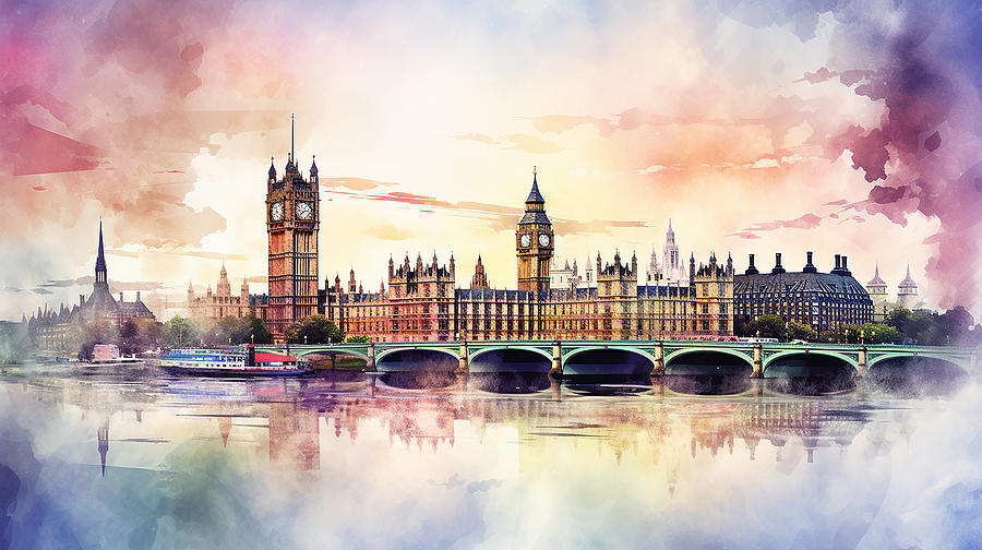 London Skyline Watercolour #14 Mixed Media