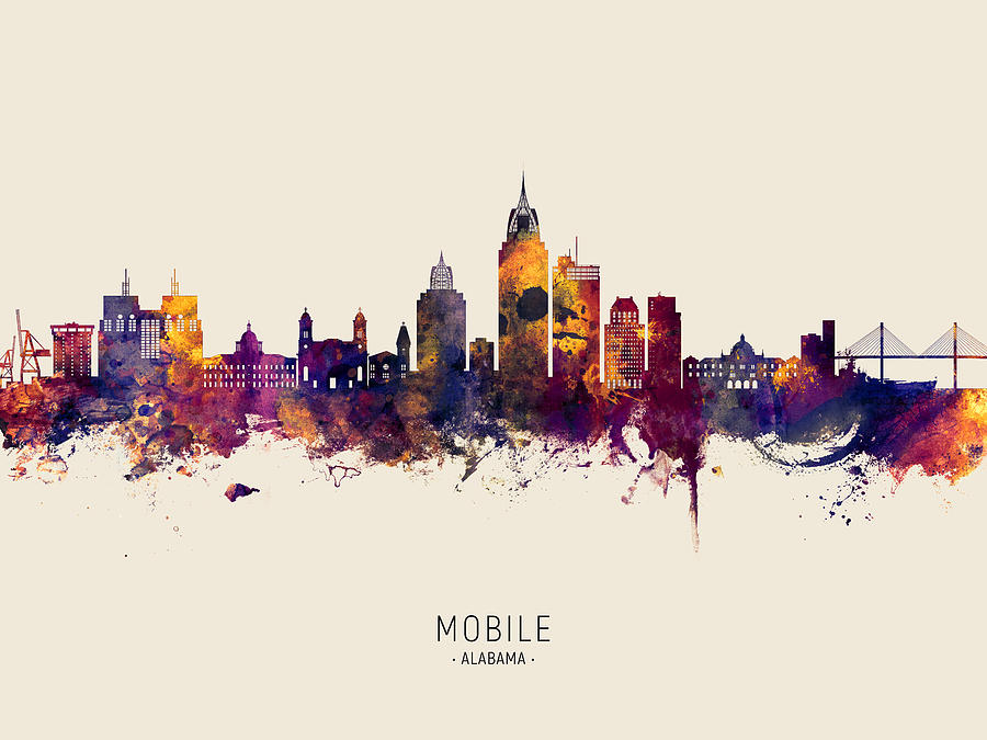 Mobile Skyline Digital Art - Mobile Alabama Skyline #13 by Michael Tompsett