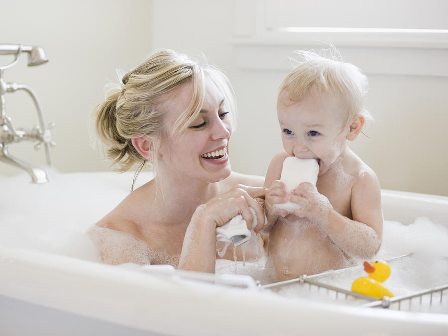 Mother And Baby Taking A Bubble Bath #13 Photograph by RubberBall Productions