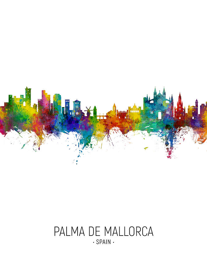Skyline Digital Art - Palma de Mallorca Spain Skyline #13 by Michael Tompsett