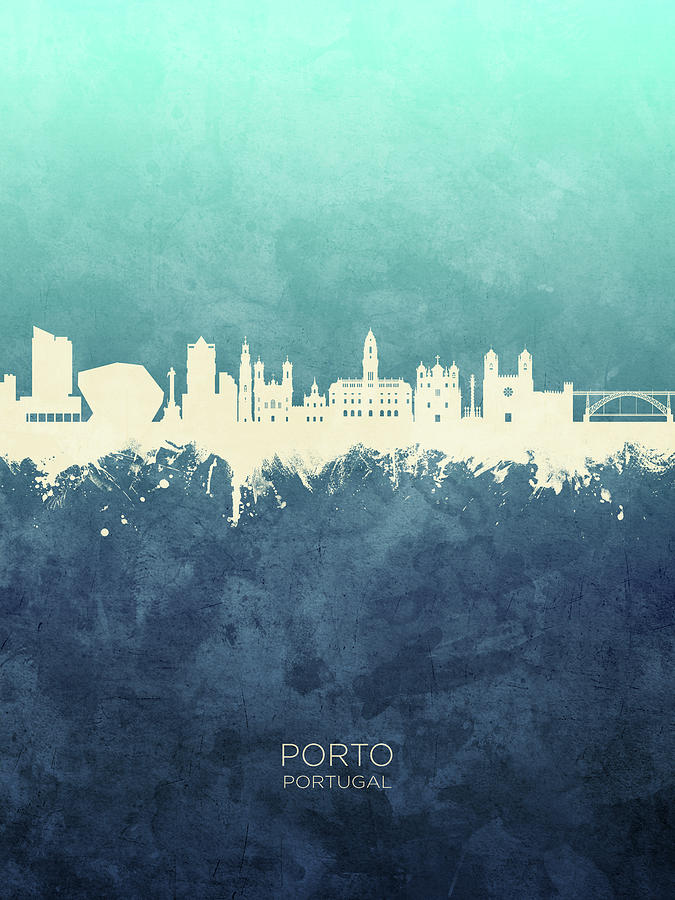 Skyline Digital Art - Porto Portugal Skyline #13 by Michael Tompsett