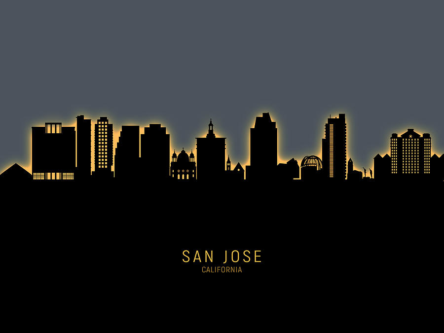 San Jose Digital Art - San Jose California Skyline #13 by Michael Tompsett
