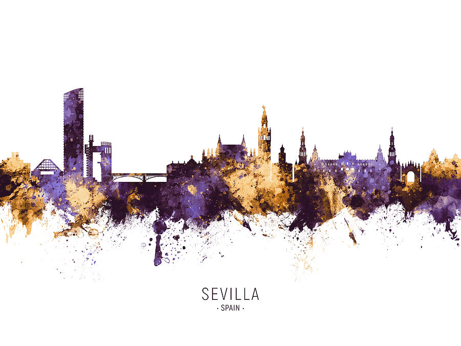 Skyline Digital Art - Sevilla Spain Skyline #13 by Michael Tompsett