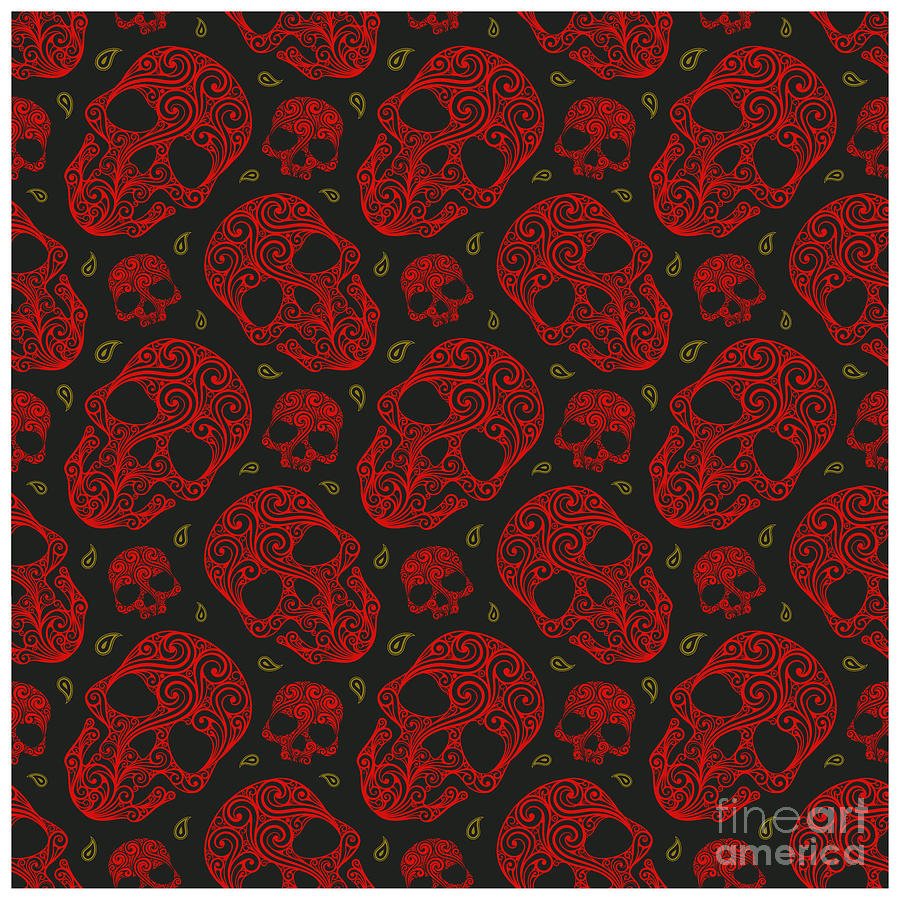 Halloween Digital Art - Skull Pattern Bones Heavy Metal Cemetery #13 by Mister Tee