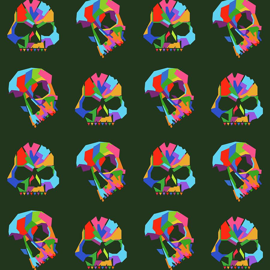 Skull Pattern Wpap Style Green Background Digital Art