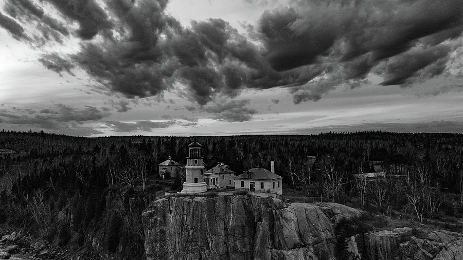 Split Rock Lighthouse in Minnesota along Lake Superior in black and white #13 Photograph by Eldon McGraw