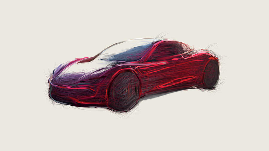 Tesla Roadster Car Drawing #13 Digital Art by CarsToon Concept