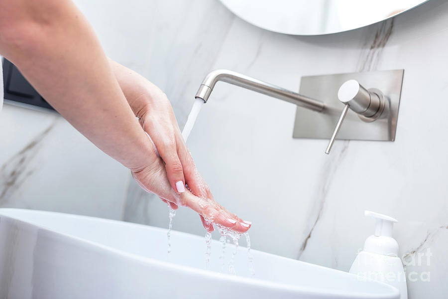 Woman Washing Hands With Foam Soap. Hygiene, Preventing Coronavirus Photograph