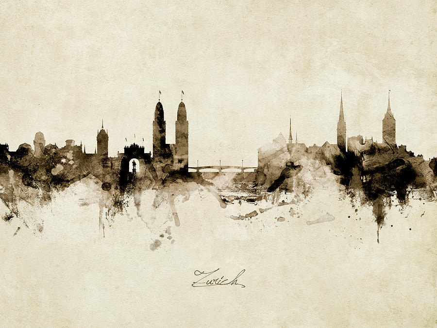 Zurich Digital Art - Zurich Switzerland Skyline by Michael Tompsett Zurich Digital Art - Zurich Switzerland Skyline by Michael Tompsett