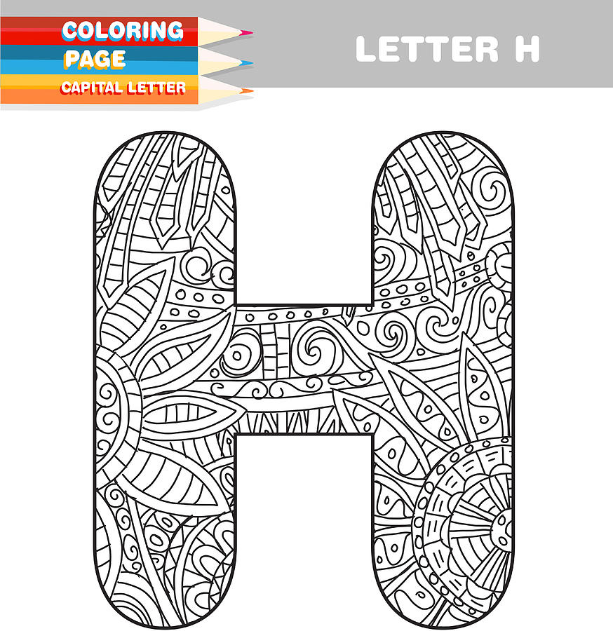 Adult Coloring book capital letters hand drawn template #14 Drawing by JDawnInk