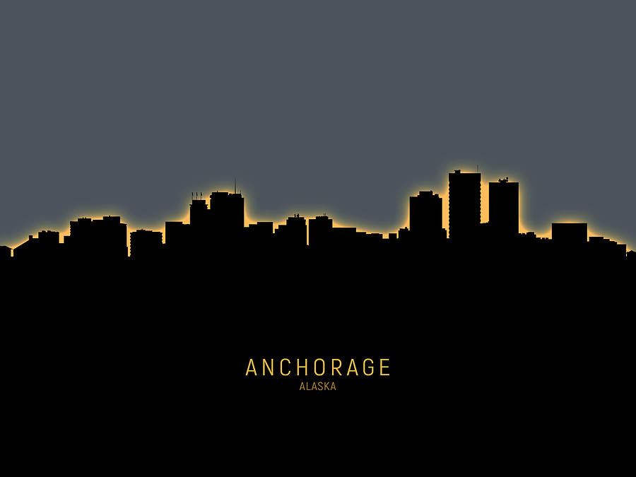 Anchorage Digital Art - Anchorage Alaska Skyline #14 by Michael Tompsett