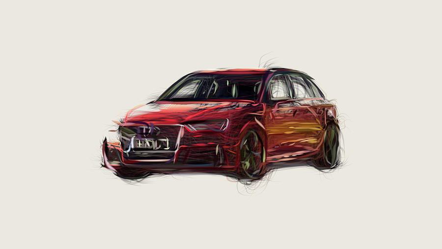 Audi RS3 Sportback Car Drawing Digital Art by CarsToon Concept - Fine