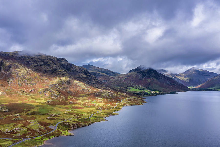 Beautiful drone view over Lake District landscape in late