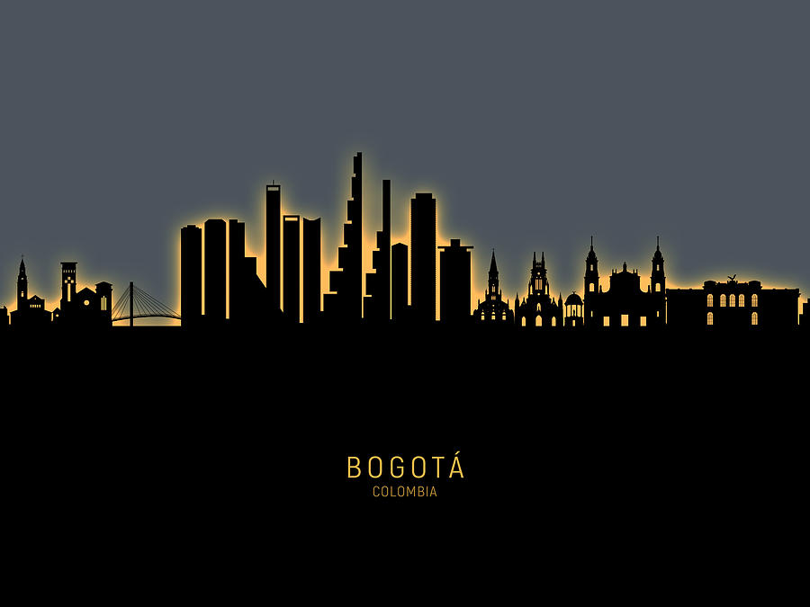 Skyline Digital Art - Bogota Colombia Skyline #14 by Michael Tompsett