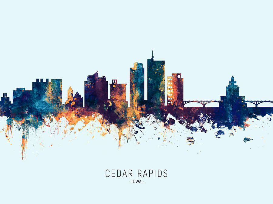 Cedar Rapids Digital Art - Cedar Rapids Iowa Skyline #14 by Michael Tompsett