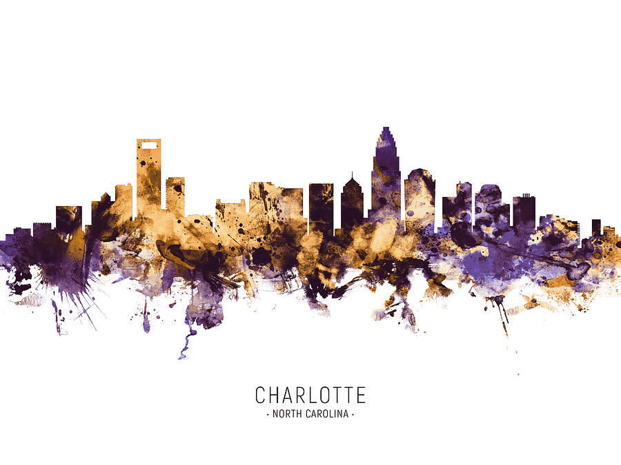 Charlotte Digital Art - Charlotte North Carolina Skyline #14 by Michael Tompsett